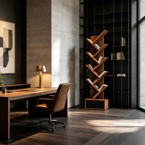 Industrial Tree-Style Bookshelf