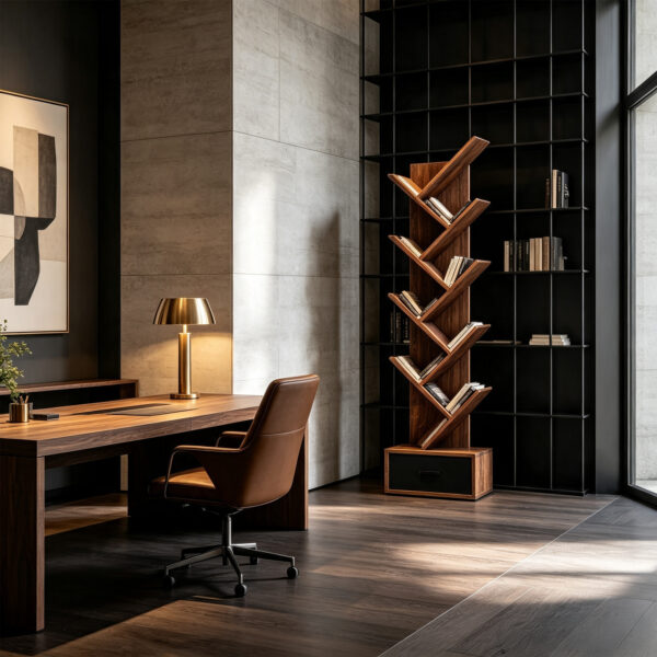 Industrial Tree-Style Bookshelf