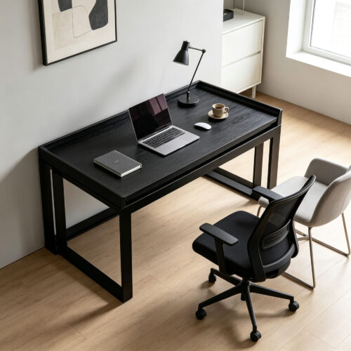 Wood Veneer Study Desk with Carbon Steel Frame