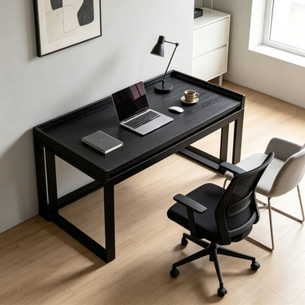Wood Veneer Study Desk with Carbon Steel Frame