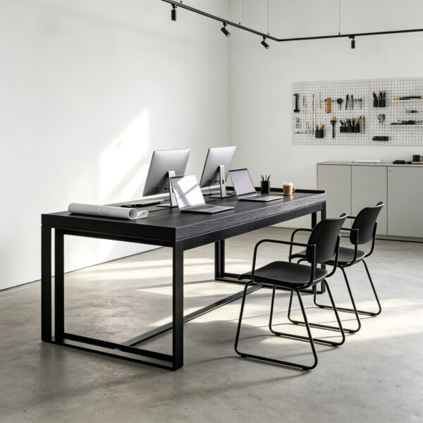 Wood Veneer Study Desk with Carbon Steel Frame