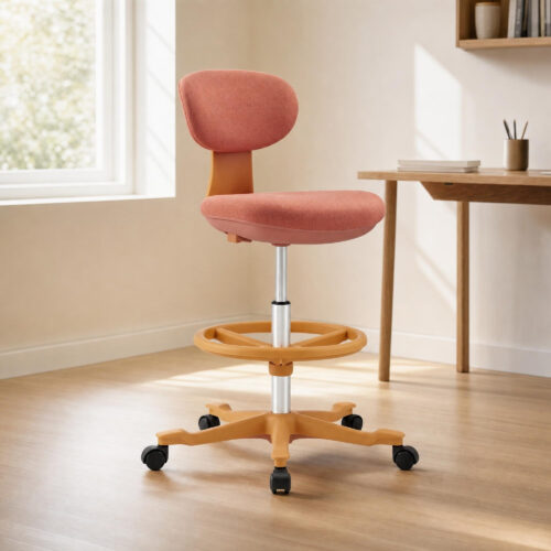 Coral Fabric Drafting Stool