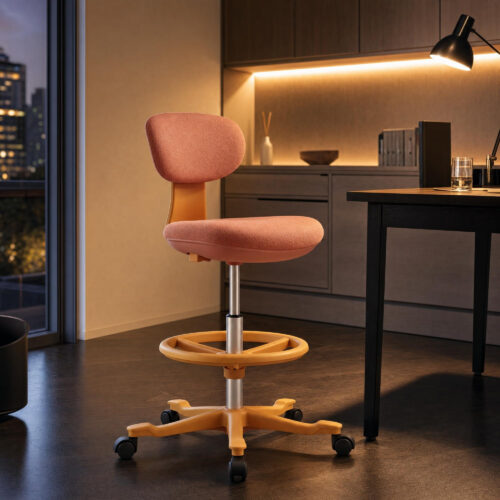 Coral Fabric Drafting Stool