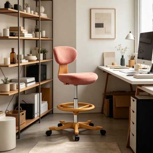 Coral Fabric Drafting Stool