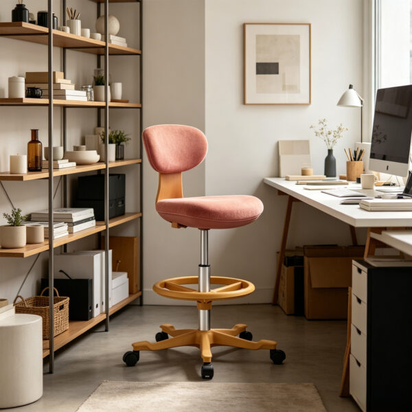 Coral Fabric Drafting Stool