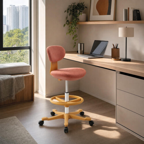 Coral Fabric Drafting Stool