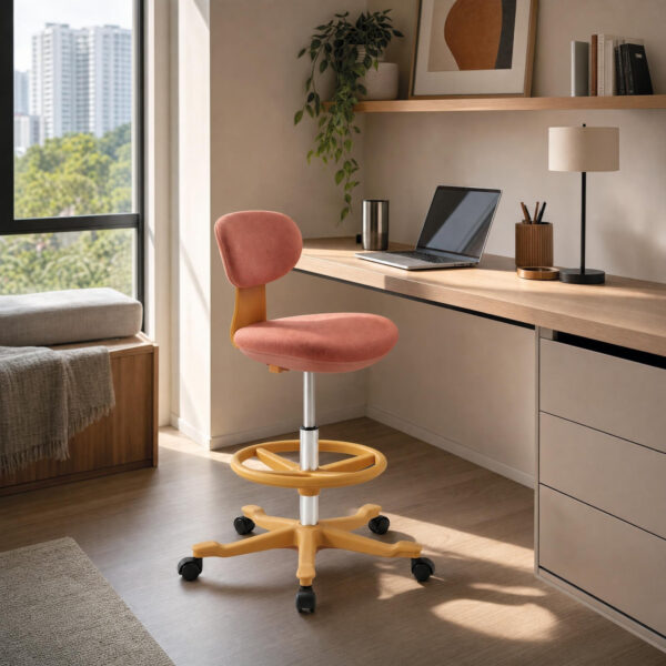 Coral Fabric Drafting Stool
