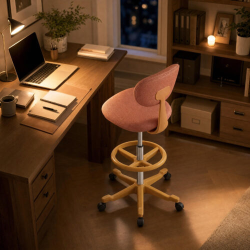 Coral Fabric Drafting Stool