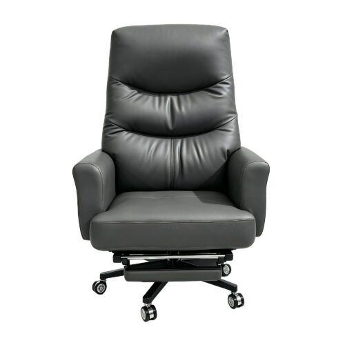 Grey PU Leather High-Back Adjustable Office Chair