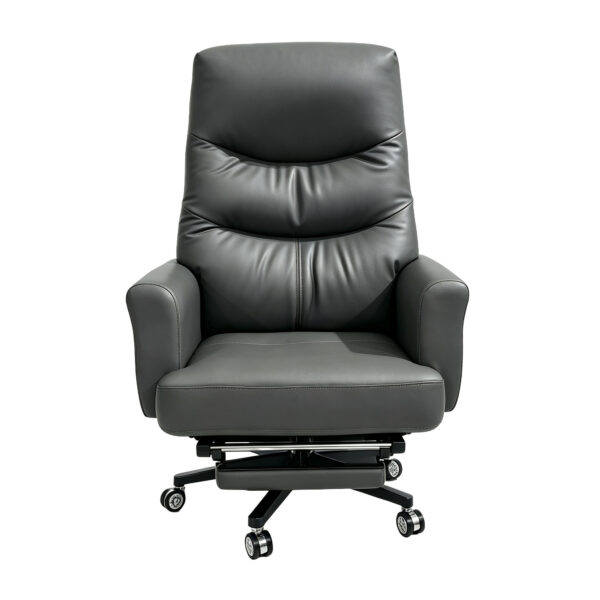 Grey PU Leather High-Back Adjustable Office Chair