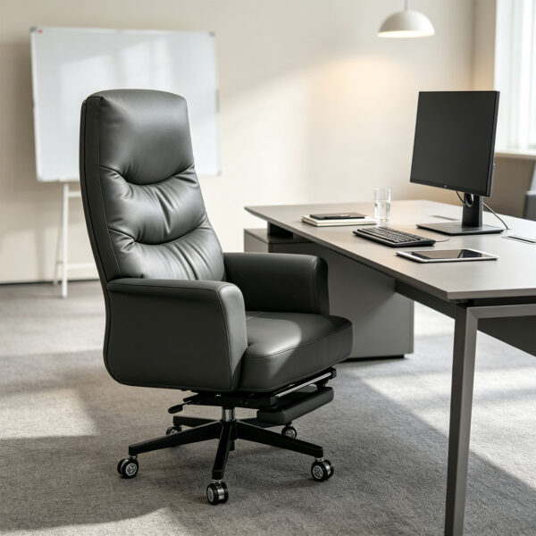 Grey PU Leather High-Back Adjustable Office Chair