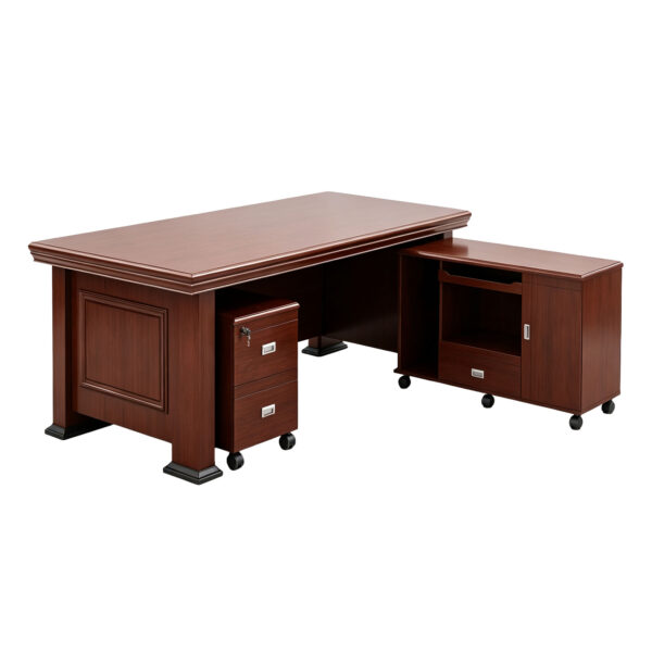 Walnut-Finish L-Shaped Executive Desk