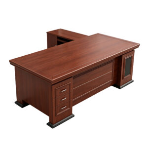 Walnut-Finish L-Shaped Executive Desk