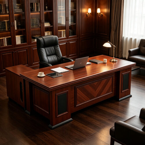 Walnut-Finish L-Shaped Executive Desk