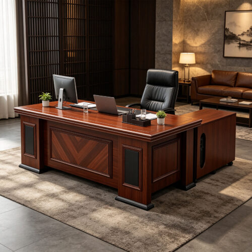 Walnut-Finish L-Shaped Executive Desk