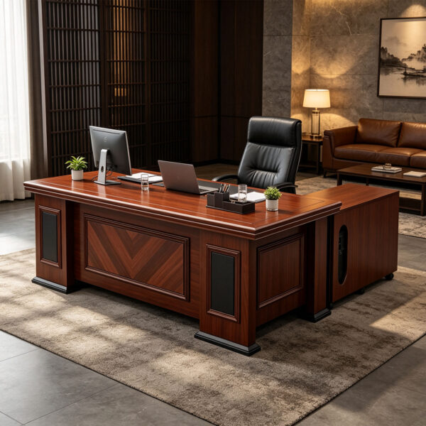 Walnut-Finish L-Shaped Executive Desk