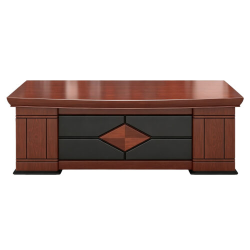 Walnut-Finish L-Shaped Executive Desk with Front Panel