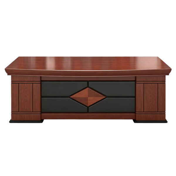 Walnut-Finish L-Shaped Executive Desk with Front Panel