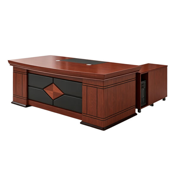 Walnut-Finish L-Shaped Executive Desk with Front Panel