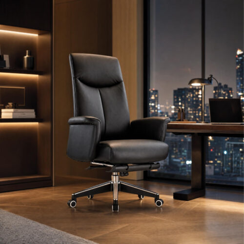 Reclining Leather-Look Office Chair with Footrest