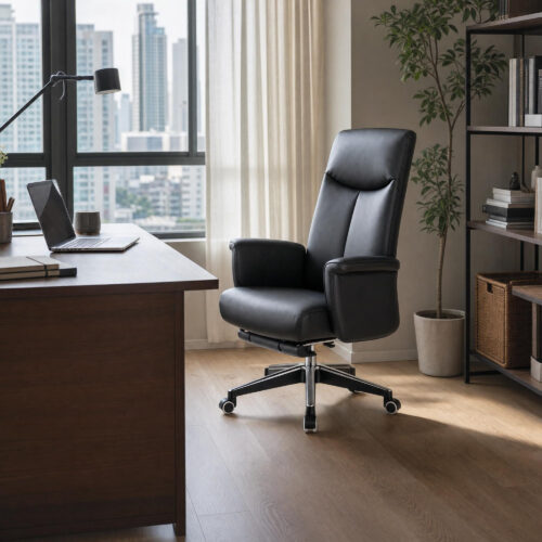 Reclining Leather-Look Office Chair with Footrest