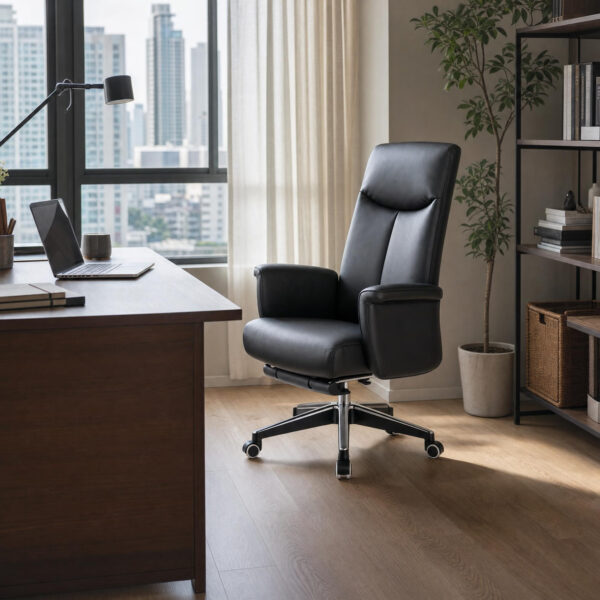 Reclining Leather-Look Office Chair with Footrest