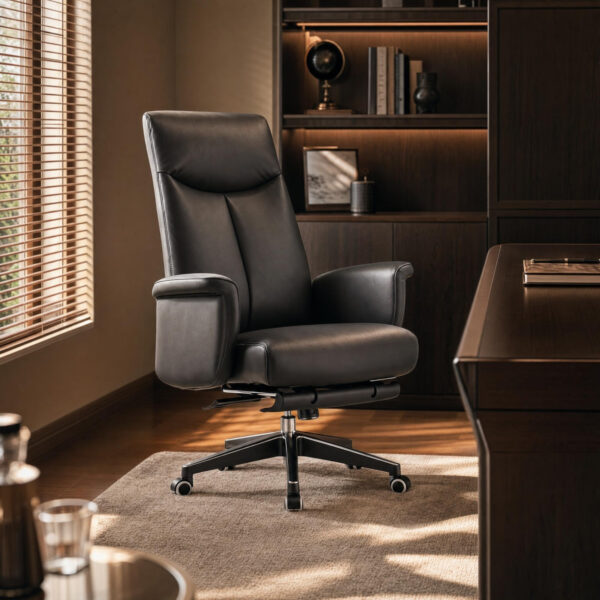 Reclining Leather-Look Office Chair with Footrest