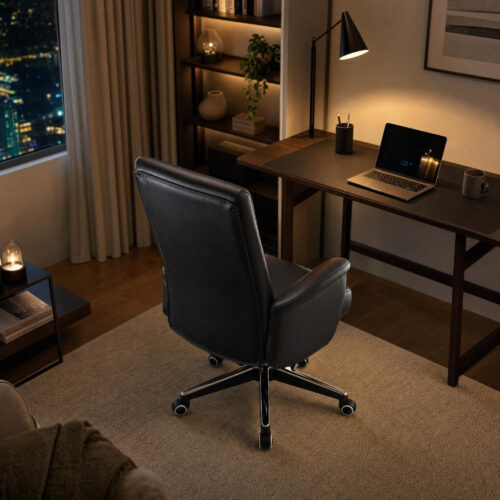 Reclining Leather-Look Office Chair with Footrest