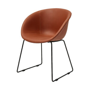Tan Leather Shell Accent Chair