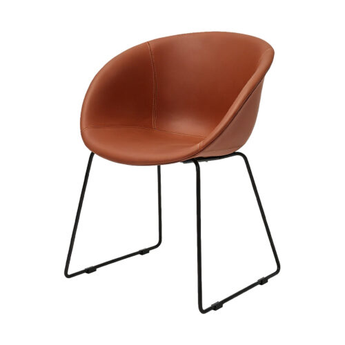 Tan Leather Shell Accent Chair