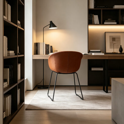 Tan Leather Shell Accent Chair