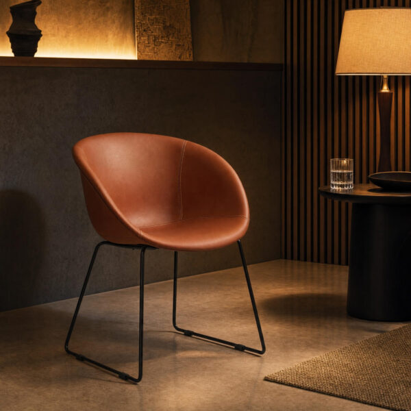 Tan Leather Shell Accent Chair