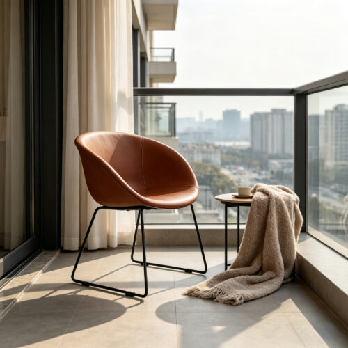 Tan Leather Shell Accent Chair