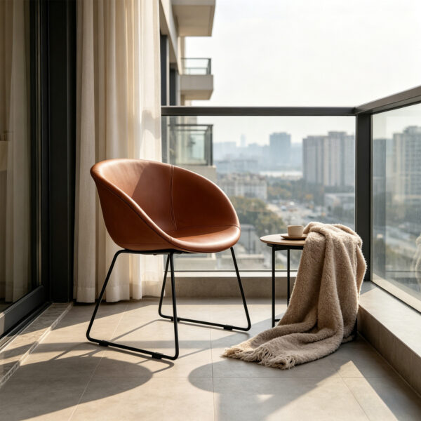 Tan Leather Shell Accent Chair