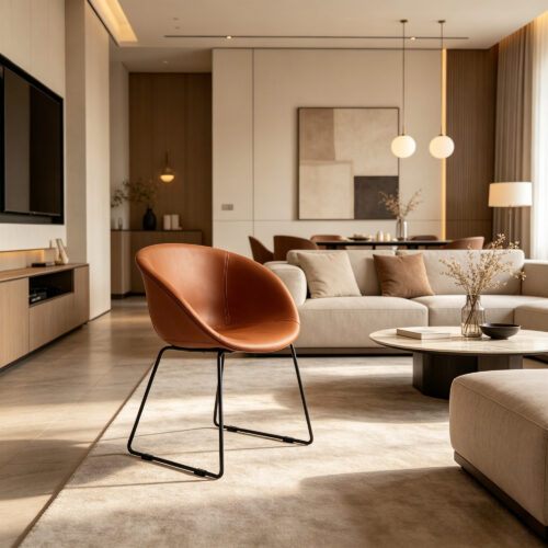 Tan Leather Shell Accent Chair