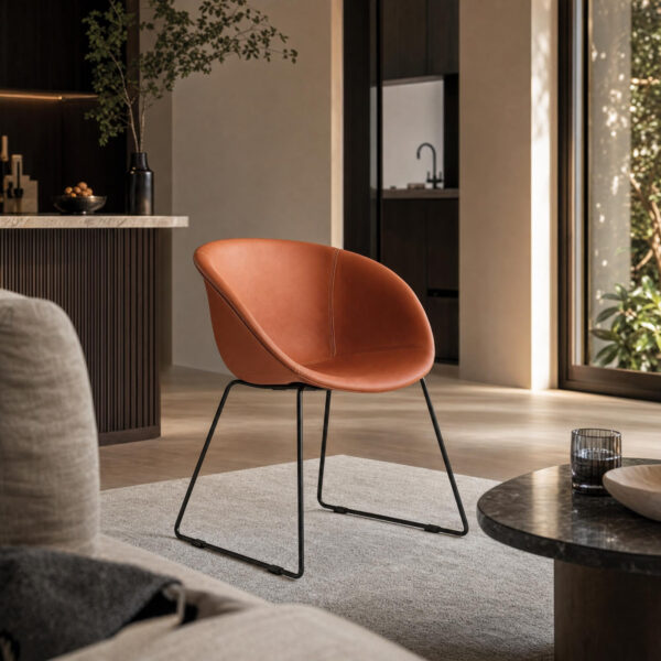 Tan Leather Shell Accent Chair