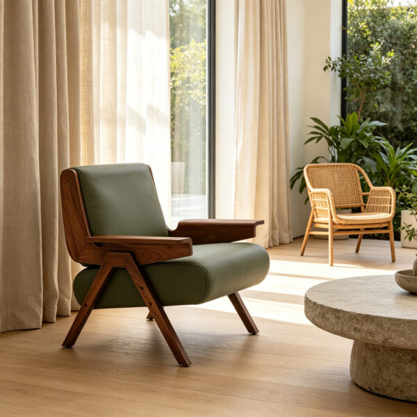 Curved Wood Accent Chair