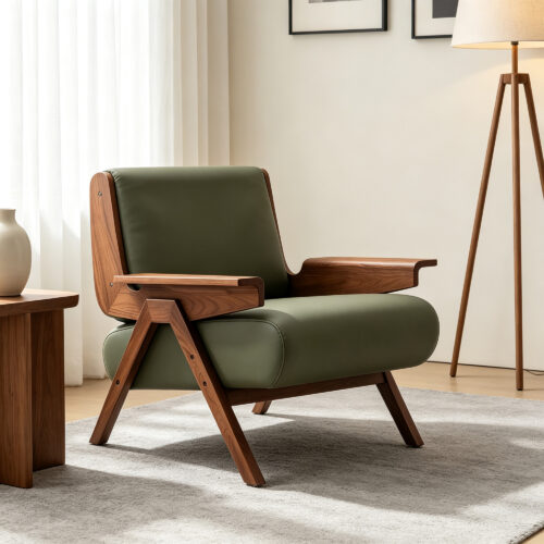 Curved Wood Accent Chair