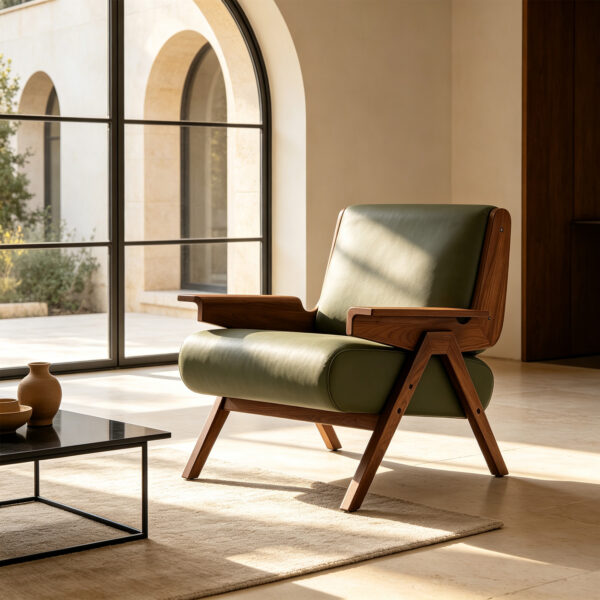 Curved Wood Accent Chair