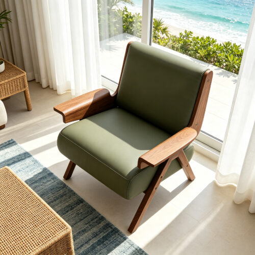 Curved Wood Accent Chair