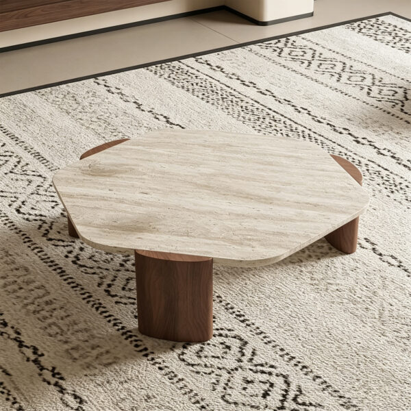 Aura Travertine and Solid Wood Coffee Table
