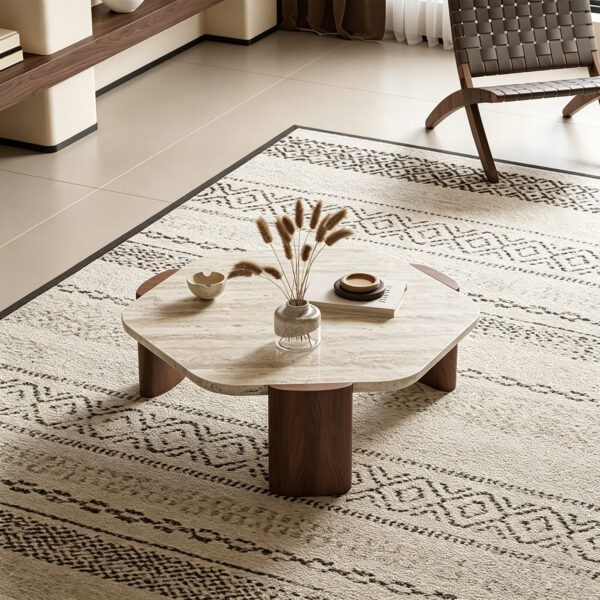 Aura Travertine and Solid Wood Coffee Table