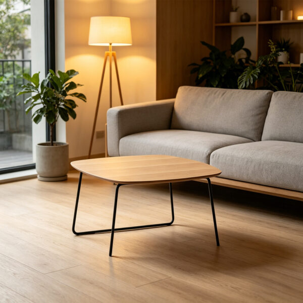 Oak Veneer and Metal Coffee Table