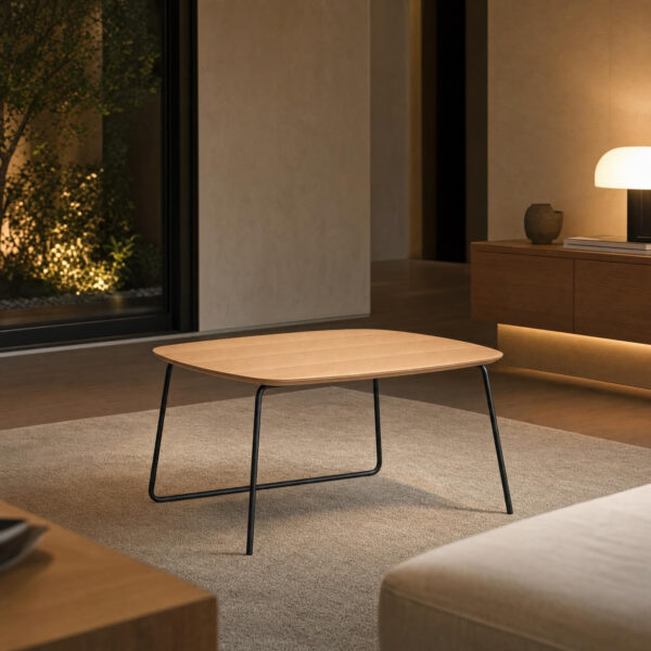 Oak Veneer and Metal Coffee Table