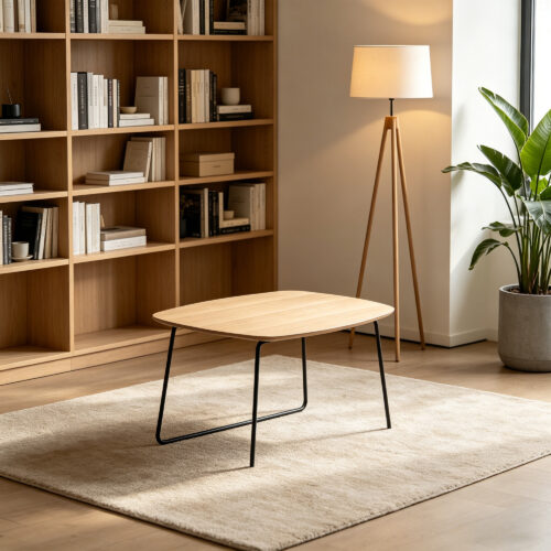 Oak Veneer and Metal Coffee Table