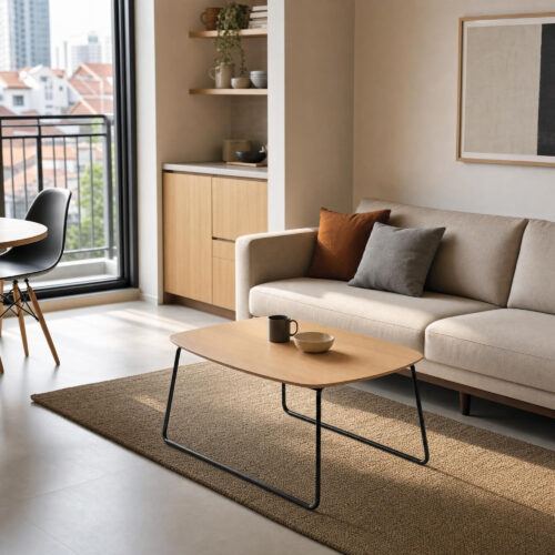 Oak Veneer and Metal Coffee Table
