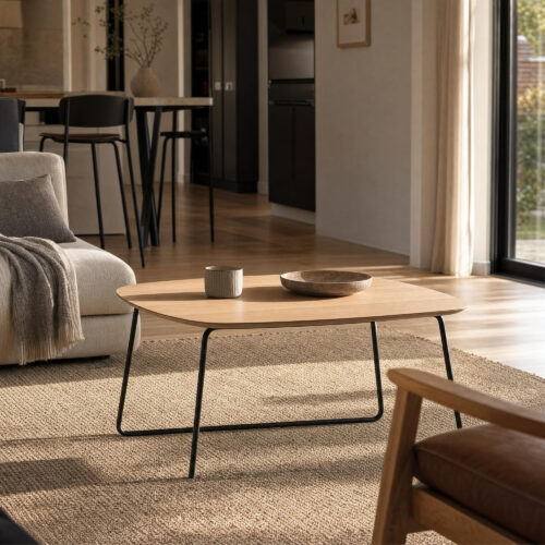 Oak Veneer and Metal Coffee Table