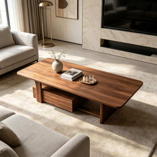 Walnut Offset-Base Storage Coffee Table