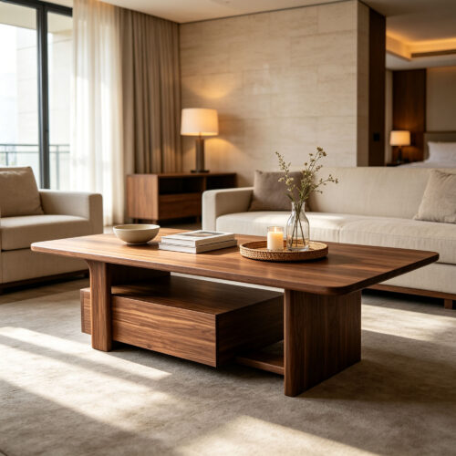 Walnut Offset-Base Storage Coffee Table