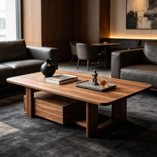 Walnut Offset-Base Storage Coffee Table